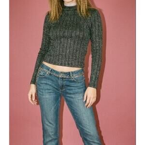 Y2K 1990s Ribbed Top Festival Mock Neck Metallic Old Money Concert Candies 2XL